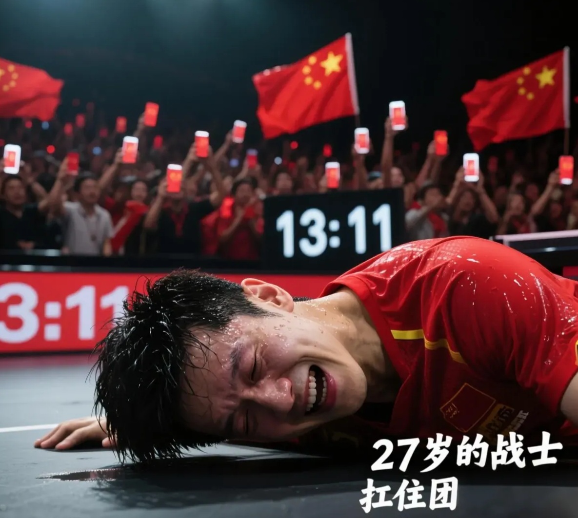 球赛打响，球员拼尽全力赢得胜利(这场球赛的胜败关键是队员们的齐心协力)